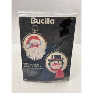 Vintage Bucilla Santa Snowman Cameos Cross Stitch Ornament Kit 48788